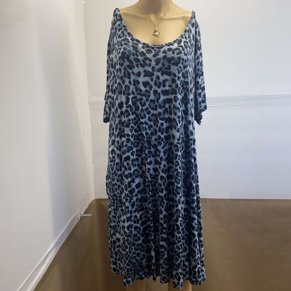 Jollie Lovin Woman's Short Sleeve Swing Dress Size 5X Leopard Print Blue Pockets - Picture 10 of 16